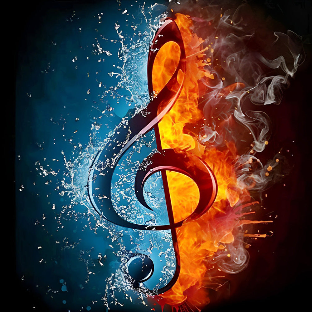 Fire and ice music note cross stitch kit for beginners