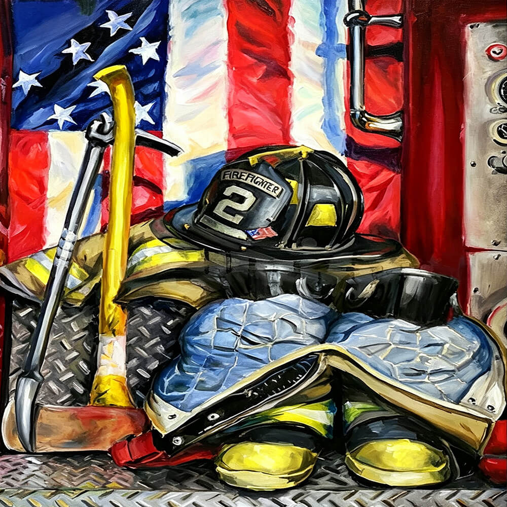 Firefighter gear and american flag cross stitch kit for beginners