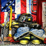 Firefighter gear and american flag cross stitch kit for beginners