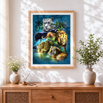 Finished five great beasts of the jungle cross stitch artwork displayed
