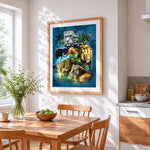 Five great beasts of the jungle cross stitch artwork displayed on wall as home decor