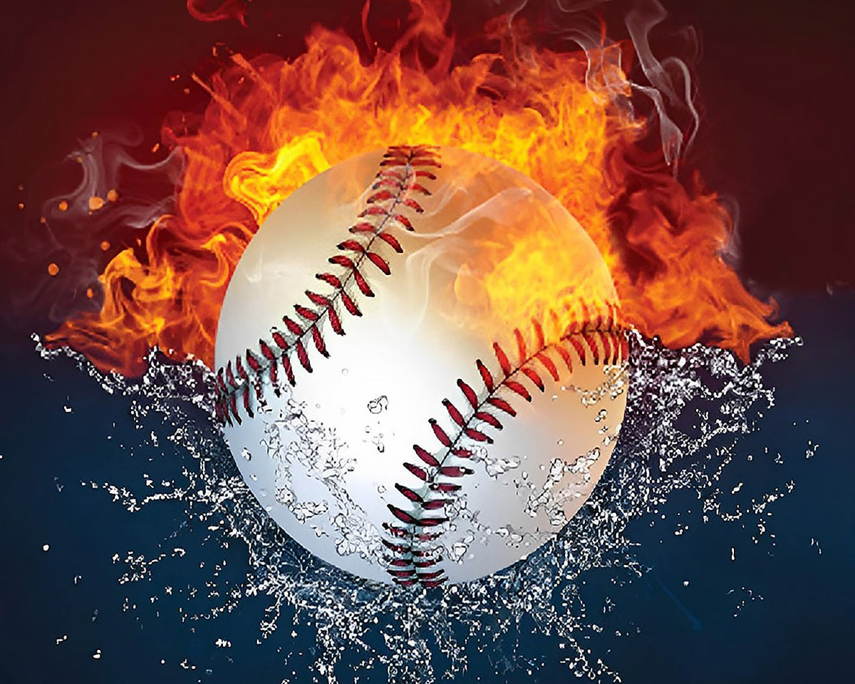 Flaming baseball with water splash paint by numbers kit for beginners