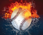 Flaming baseball with water splash paint by numbers kit for beginners