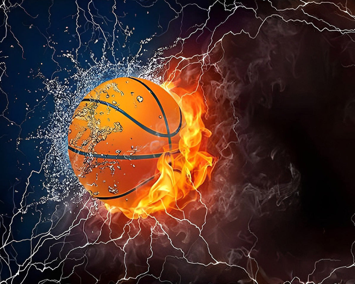 Flaming basketball with water splash paint by numbers kit for beginners