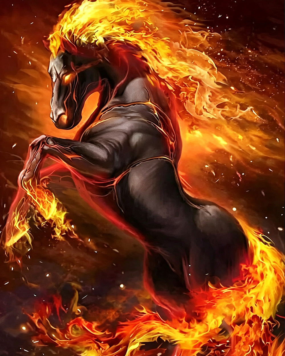 Flaming fire horse cross stitch kit for beginners