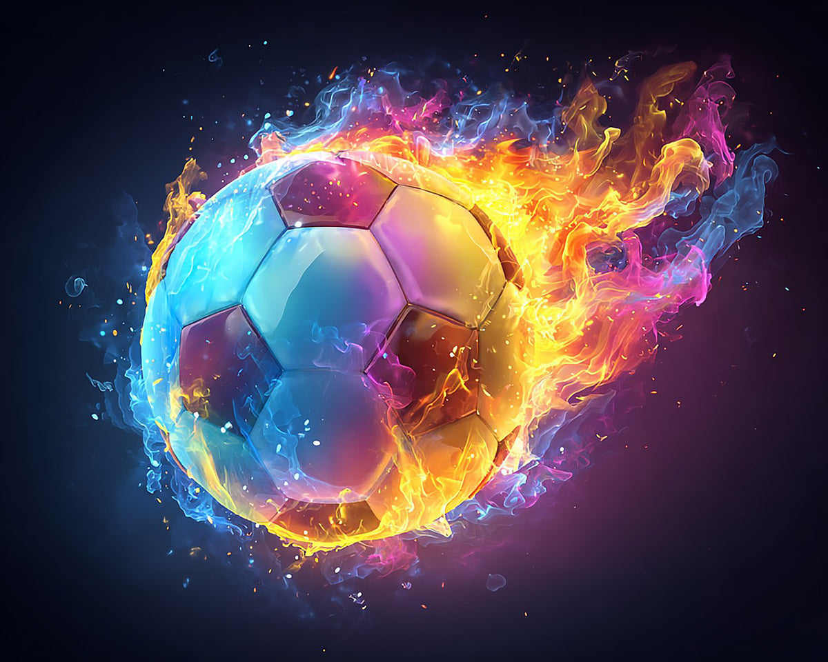 Flaming football paint by numbers kit for beginners