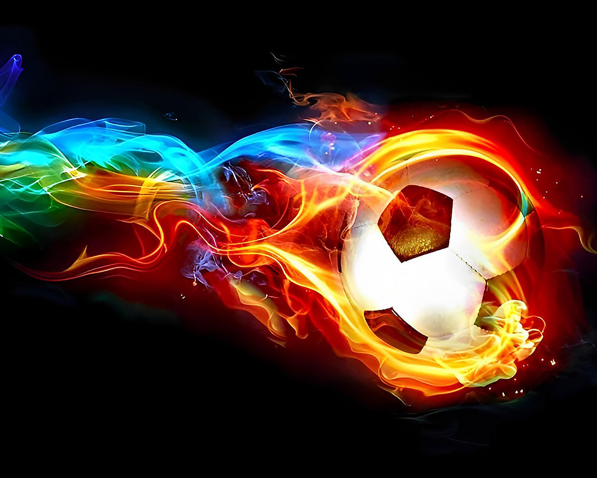 Flaming football with colourful smoke paint by numbers kit for beginners