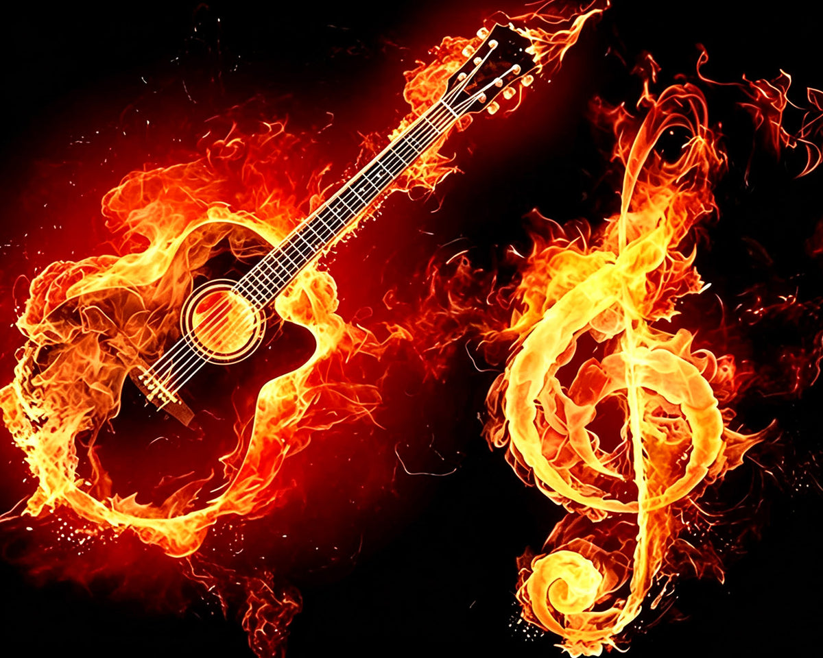 Flaming guitar and treble clef paint by numbers kit for beginners