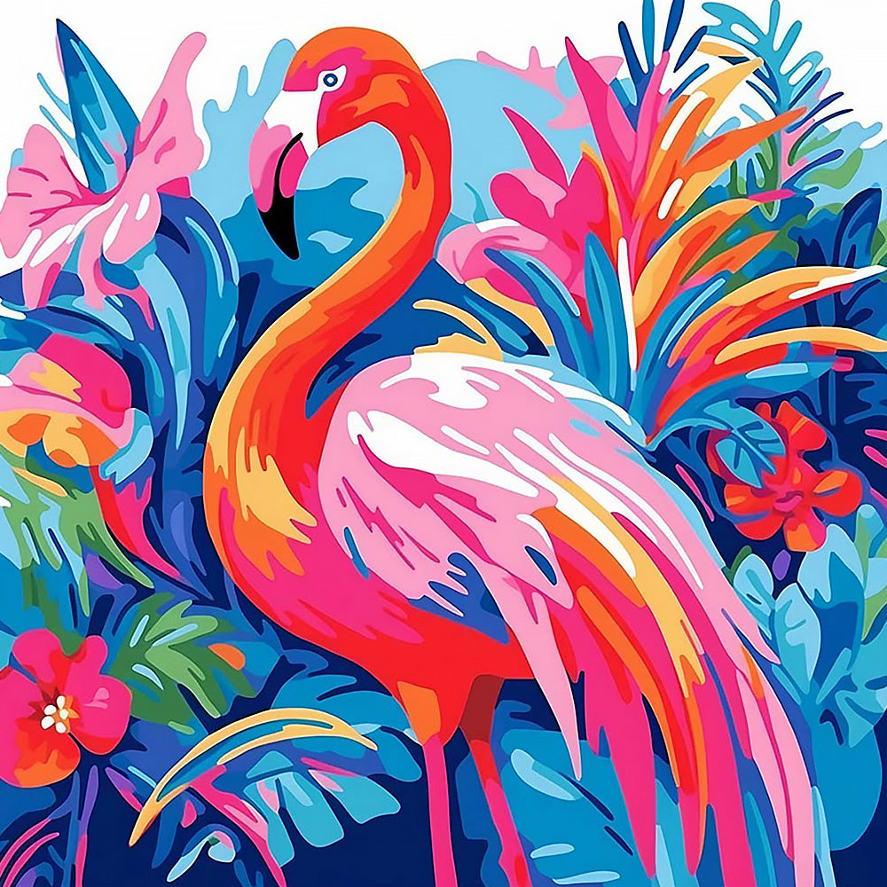 Flamingo in a tropical garden cross stitch kit for beginners
