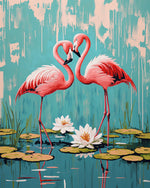 Flamingos and water lilies cross stitch kit for beginners