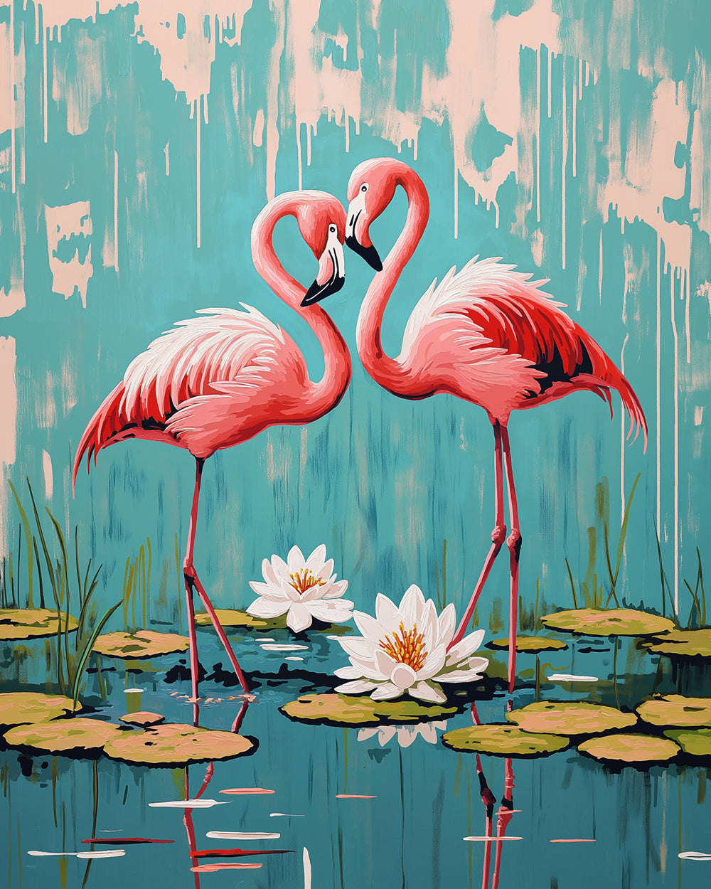 Flamingos and water lilies cross stitch kit for beginners