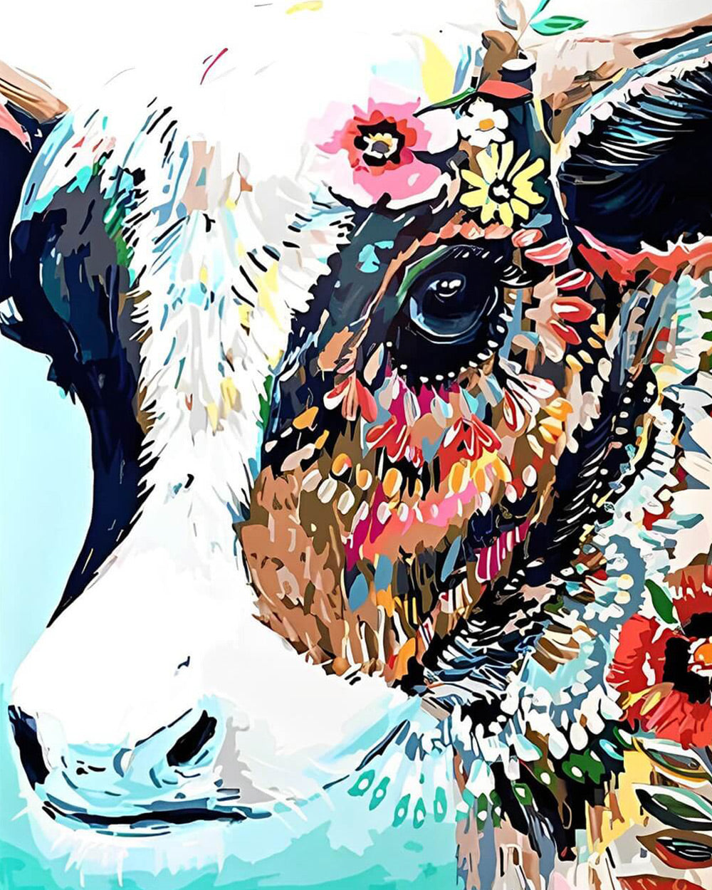 Floral abstract cow head cross stitch kit for beginners