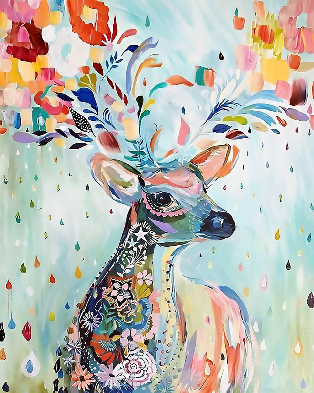 Floral abstract deer cross stitch kit for beginners
