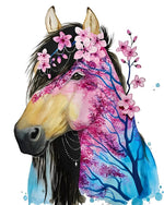 Floral abstract horse with blossom tree cross stitch kit for beginners