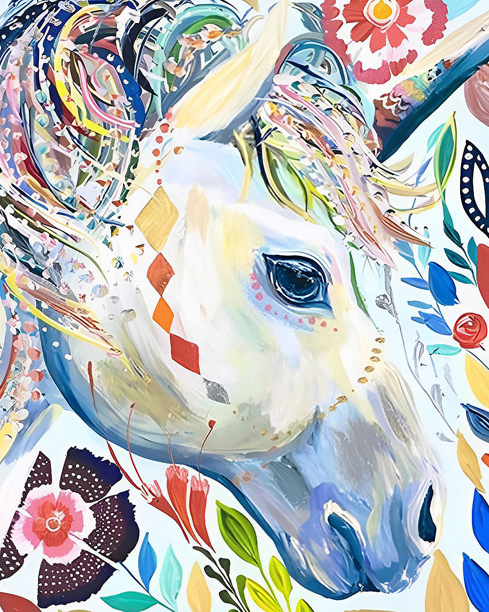 Floral abstract white unicorn cross stitch kit for beginners