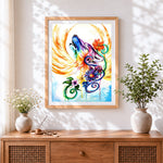 Finished floral abstract wolf head paint by numbers artwork displayed as home decor