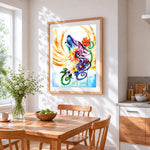Floral abstract wolf head paint by numbers artwork displayed on wall as home decor