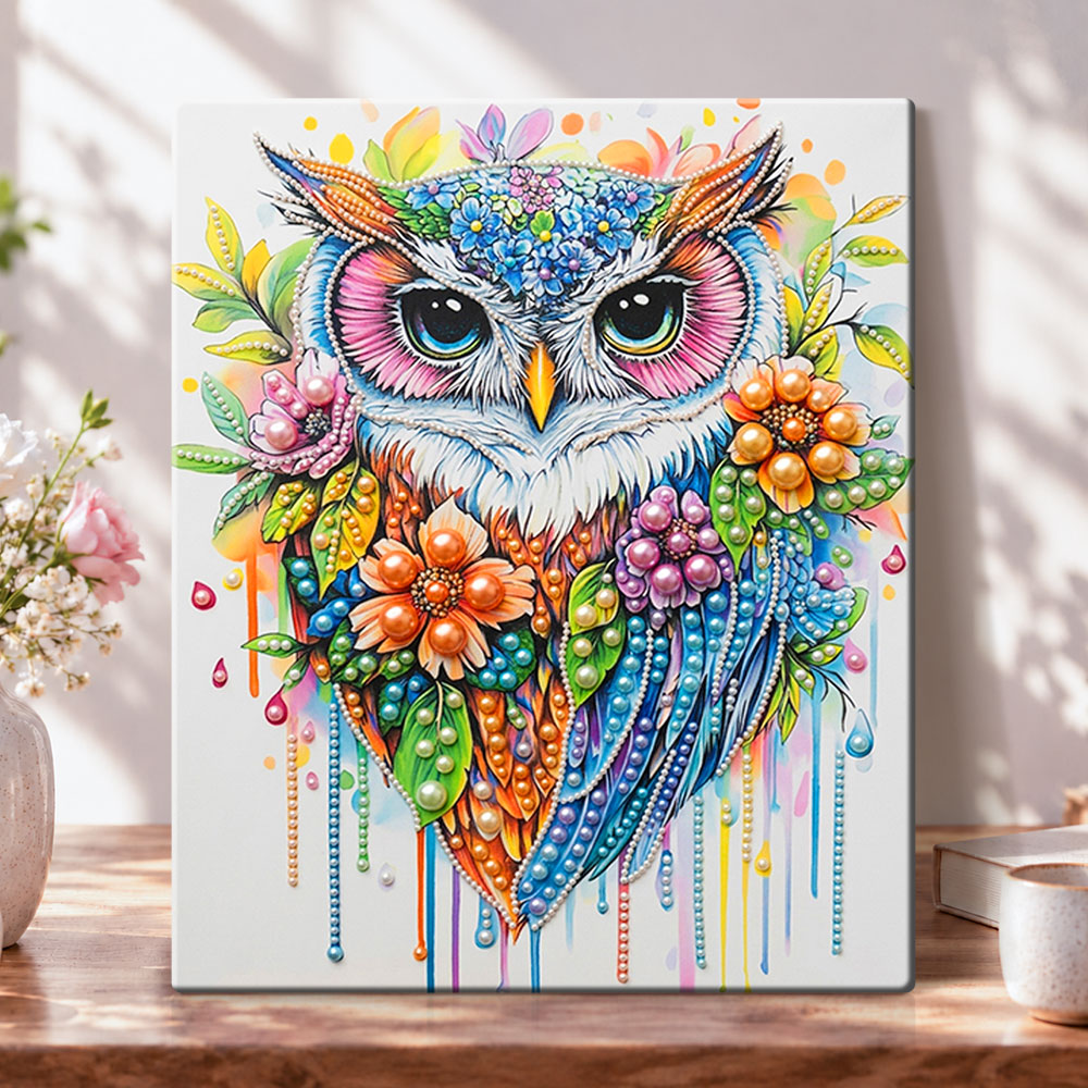Floral beaded owl pearl diamond painting kit for beginners