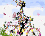 Floral bicycle woman silhouette cross stitch kit for beginners