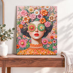Finished floral bohemian lady pearl diamond painting artwork displayed as home decor