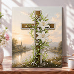 Floral cross at sunset pearl diamond painting kit for beginners