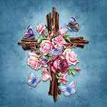 Floral cross with butterflies cross stitch kit for beginners
