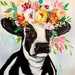 Floral crown cow cross stitch kit for beginners