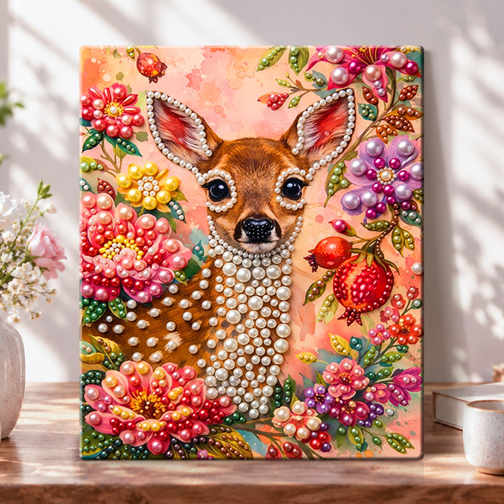 Floral deer charm pearl diamond painting kit for beginners