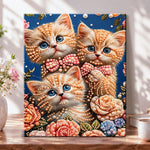 Floral kitten trio pearl diamond painting kit for beginners