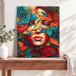 Finished floral mask portrait pearl diamond painting artwork displayed as home decor