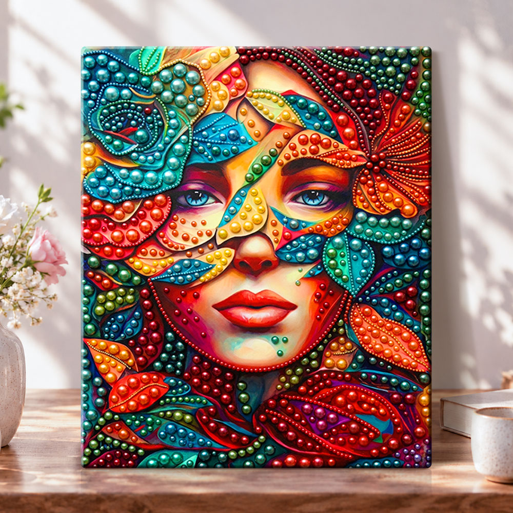 Floral mask portrait pearl diamond painting kit for beginners