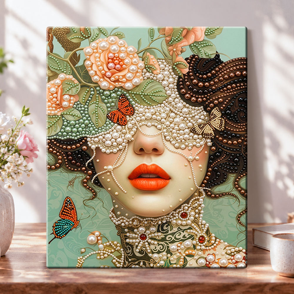 Floral masked beauty pearl diamond painting kit for beginners
