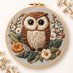 Floral owl portrait embroidery kit