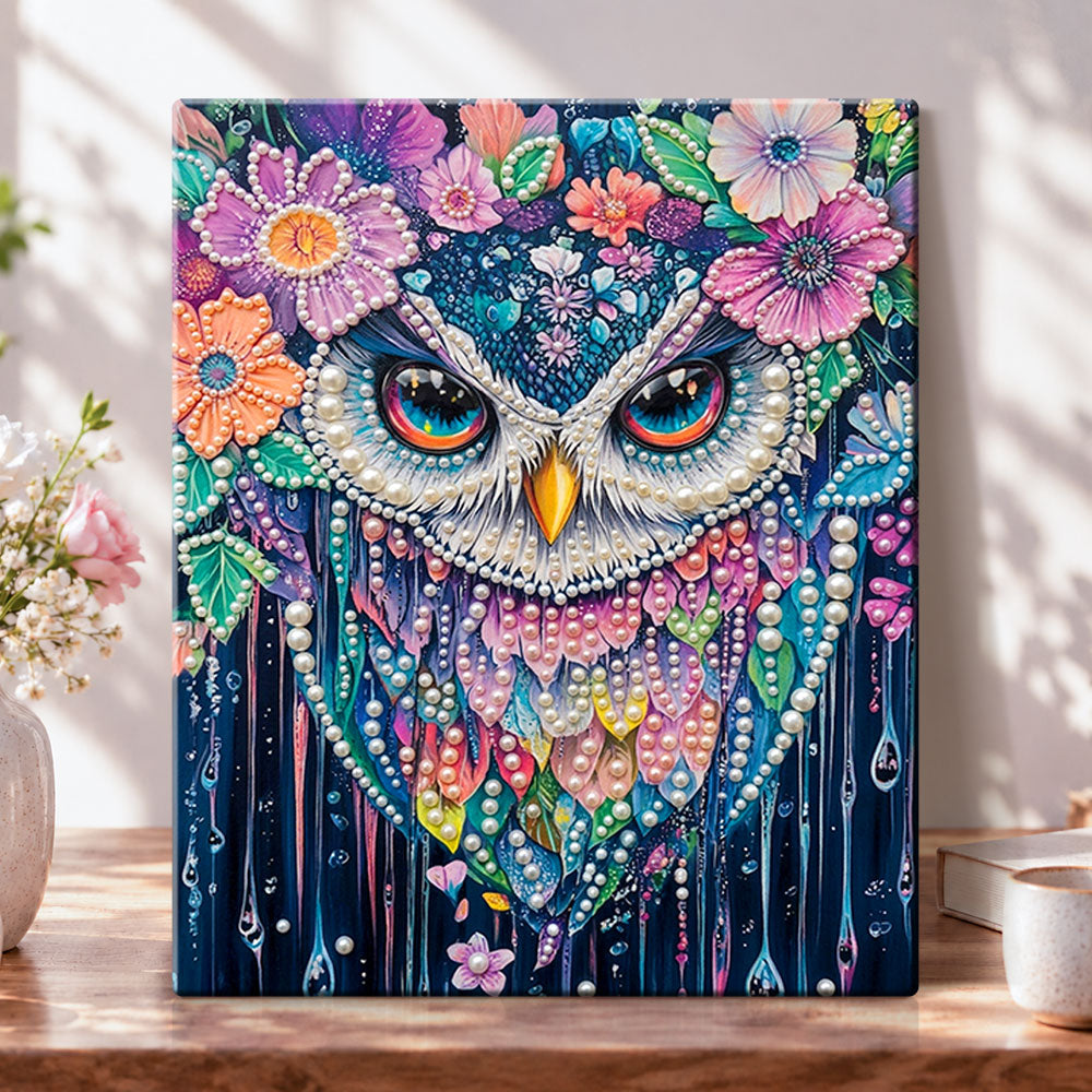 Floral owl splendor pearl diamond painting kit for beginners