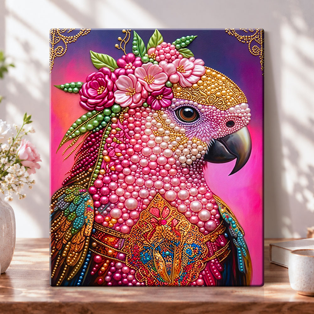 Floral parrot splendor pearl diamond painting kit for beginners