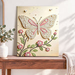 Finished floral pearl butterfly pearl diamond painting artwork displayed as home decor