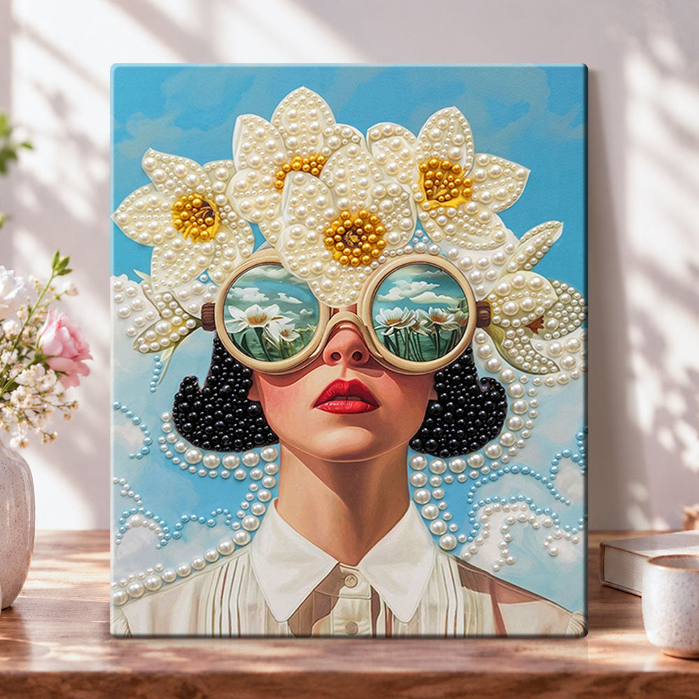 Floral retro portrait pearl diamond painting kit for beginners