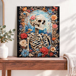 Finished floral skeleton beauty pearl diamond painting artwork displayed as home decor