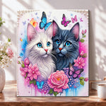 Floral twin cats pearl diamond painting kit for beginners