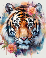 Floral watercolour tiger cross stitch kit for beginners