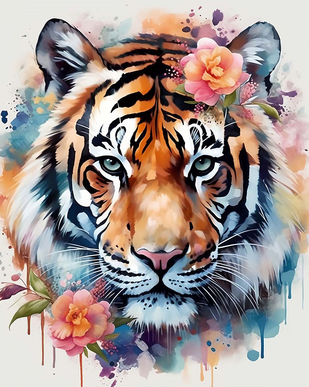 Floral watercolour tiger cross stitch kit for beginners