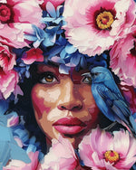 Floral woman with bluebird cross stitch kit for beginners