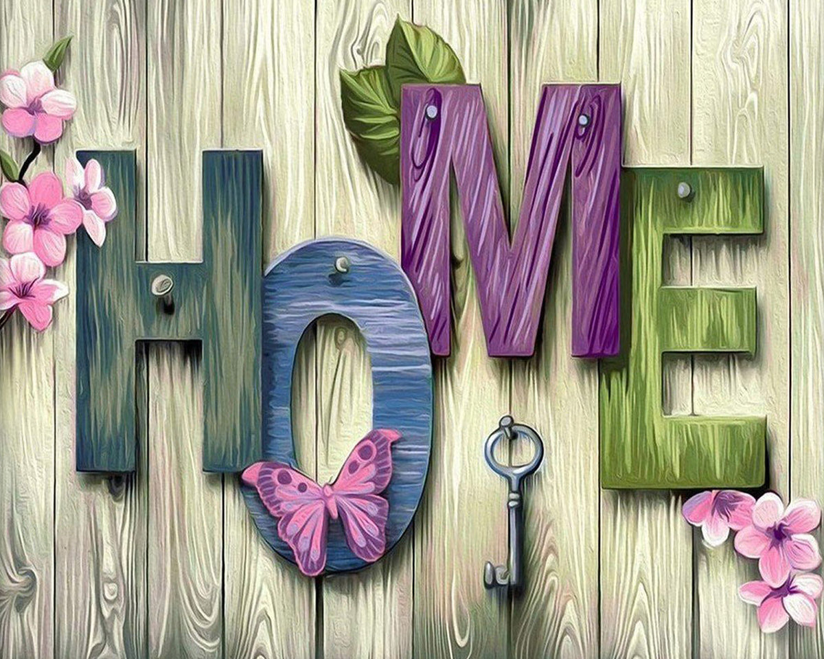 Floral wooden home sign cross stitch kit for beginners