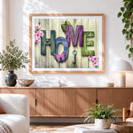 Finished floral wooden home sign paint by numbers artwork displayed as home decor