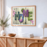 Floral wooden home sign paint by numbers artwork displayed on wall as home decor