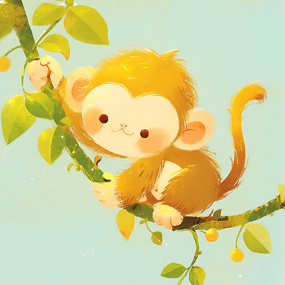 Fluffy baby monkey on a branch cross stitch kit for beginners