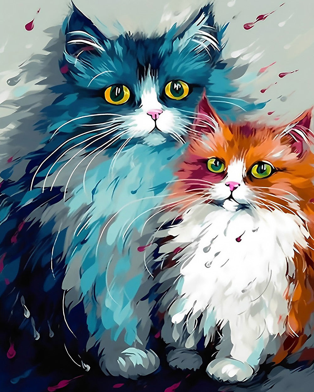 Fluffy blue and orange cats cross stitch kit for beginners