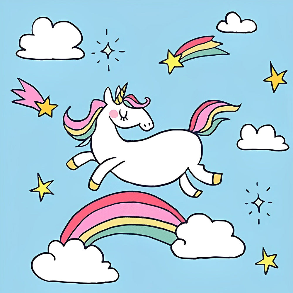 Flying unicorn with shooting stars cross stitch kit for beginners