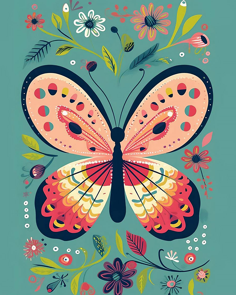 Folk art butterfly and flowers cross stitch kit for beginners