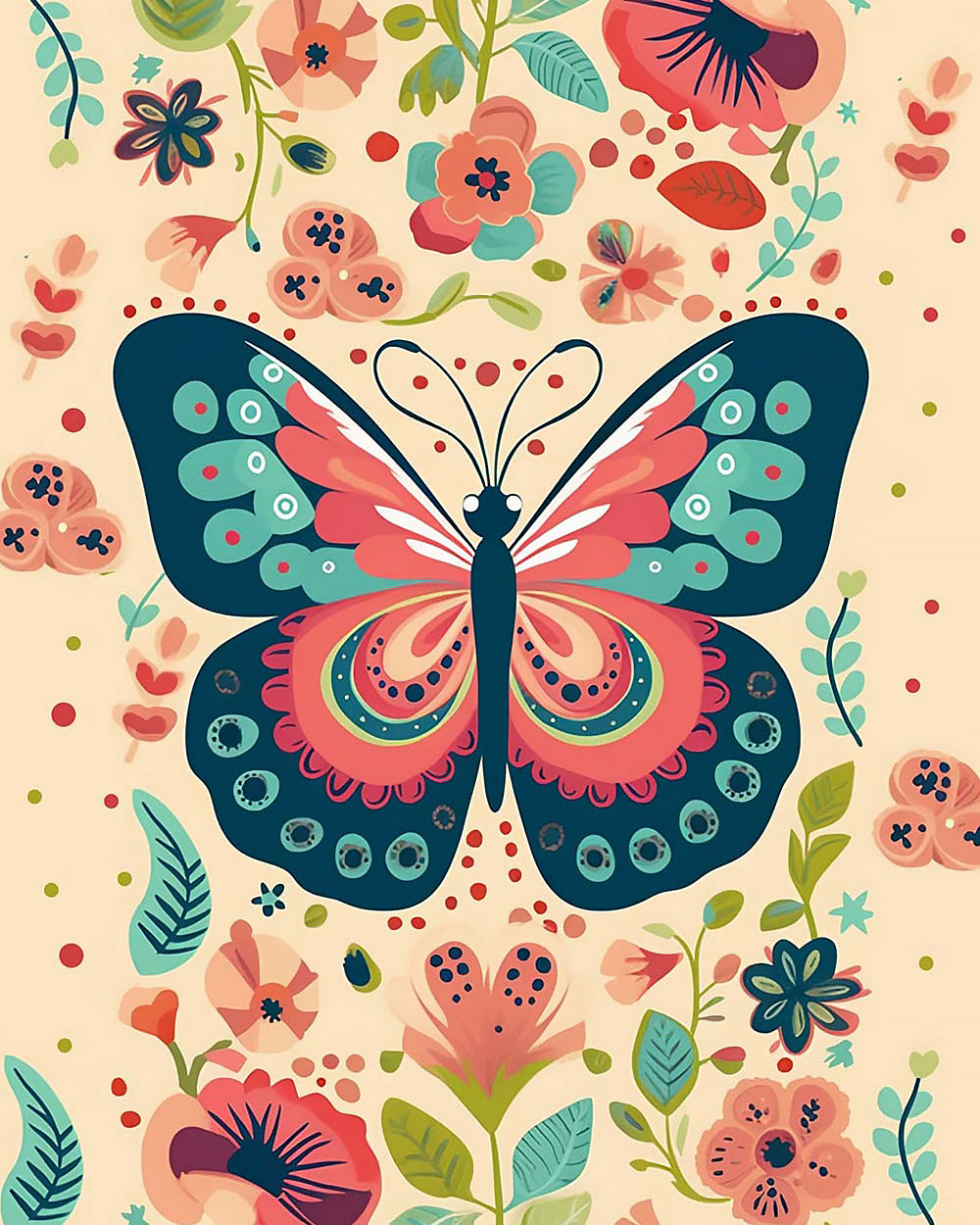 Folk art floral butterfly pattern cross stitch kit for beginners